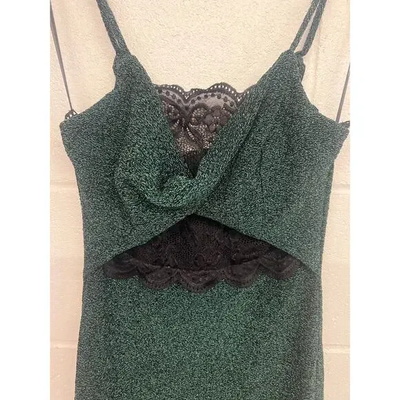 New nwt Current Air XS Green Black Twist Front Lace Inset Sleeveless Midi Dress - Picture 5 of 9